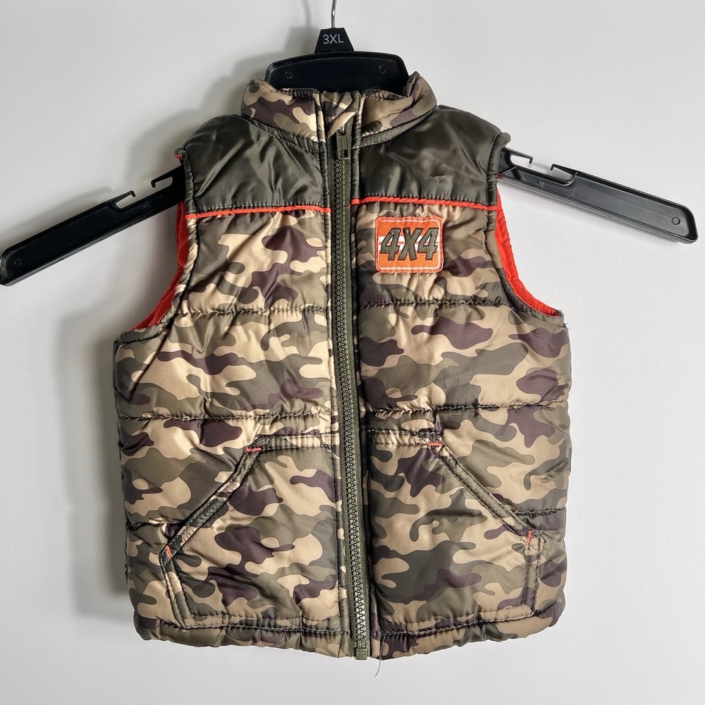 Healthtex Toddler Boys 4x4 Camo Puffer Vest‎ Orange Lining 24M Holiday 2015 EUC